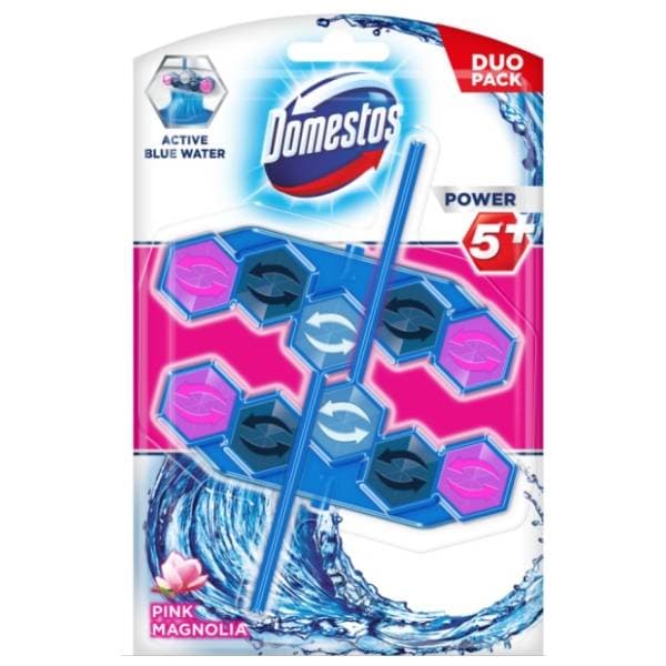 WC osvježivač DOMESTOS power 5 blue water pink 2x53g 0