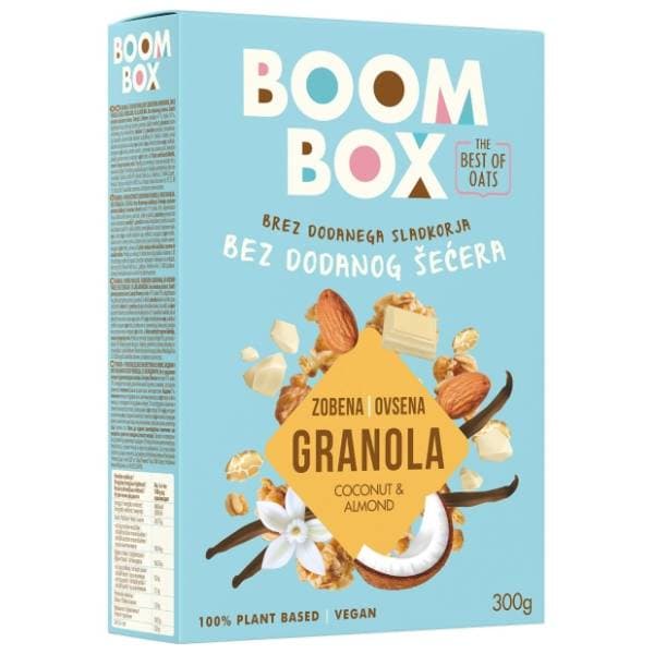 BOOM BOX zobena granola kokos badem bijela čokolada 300g 0