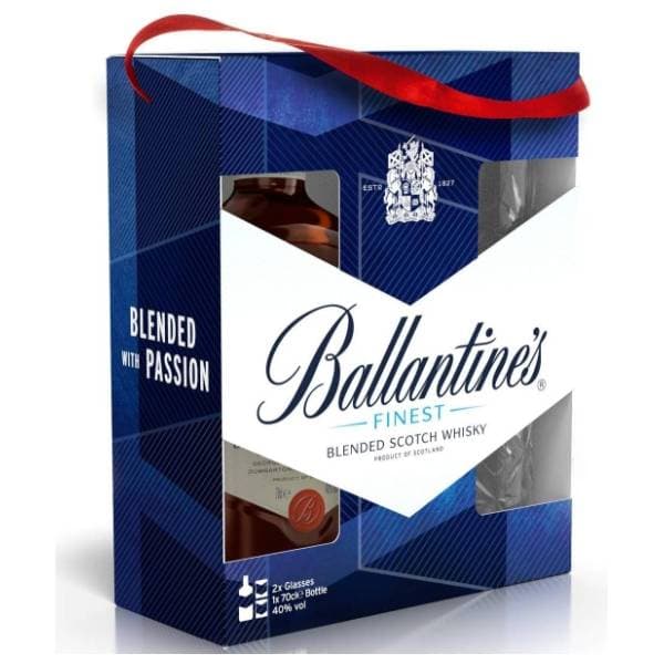 Viski BALLANTINES 0,7l + 2 čaše 0
