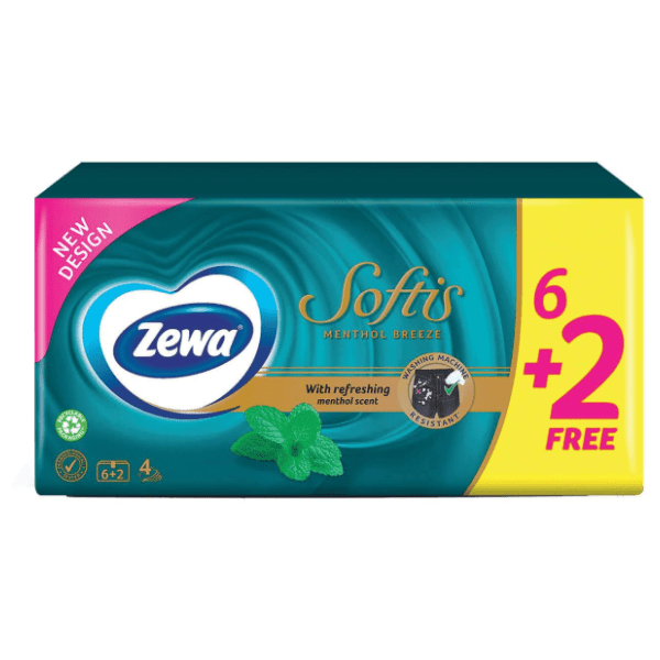 Papirnate maramice ZEWA softis s mentolom 4 sloja 6+2 gratis 0