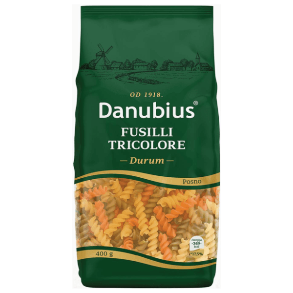 Tjestenina DANUBIUS Fusilli tricolore 400g 0