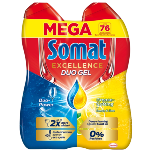 SOMAT Duo gel za strojno pranje posuđa limun 2x630ml 0