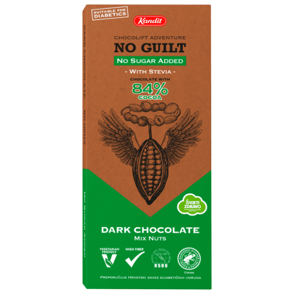 Tamna čokolada KANDIT no guilt mix nuts 84% 80g 0