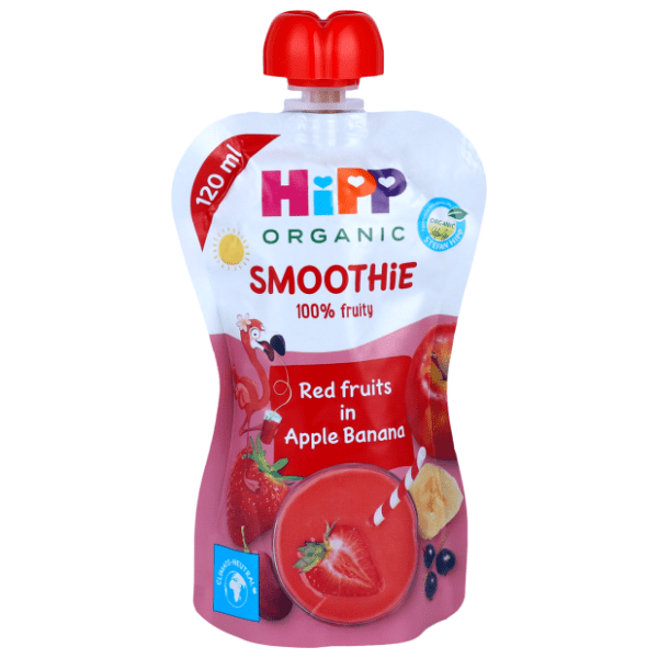 HIPP organic kašica smoothie jabuka banana crveno voće 120ml 0