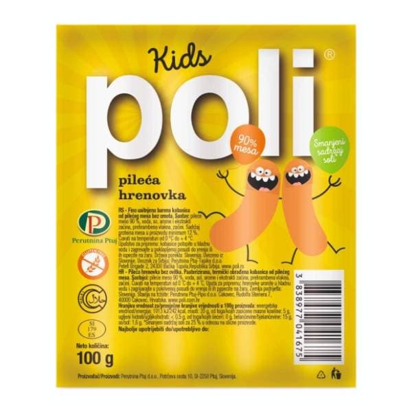Hrenovka POLI kids pileća kuhana 100g 0