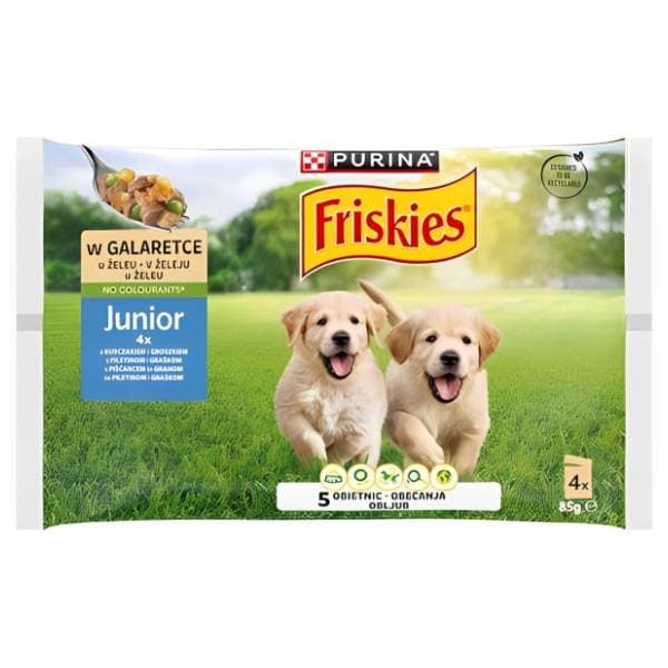 FRISKIES Junior piletina i grašak u želeu 4x85g 0