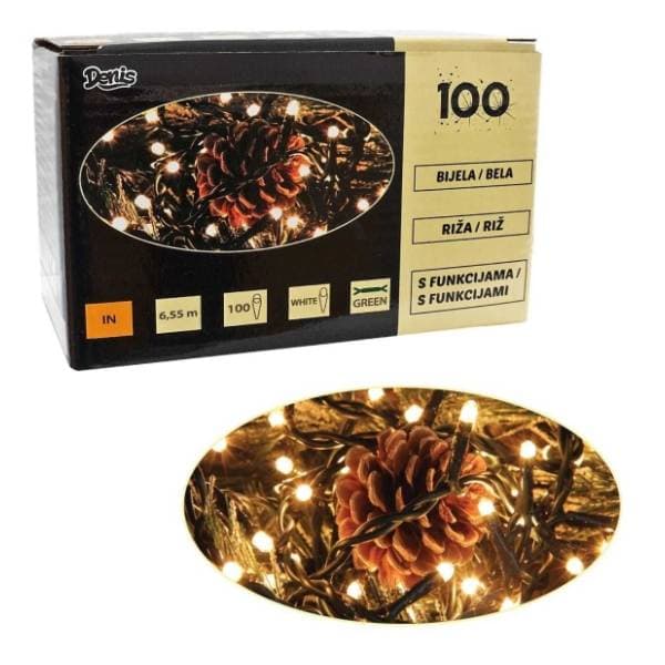 Riža bijele lampice 100kom 8 funkcija Denis 52-341000 0