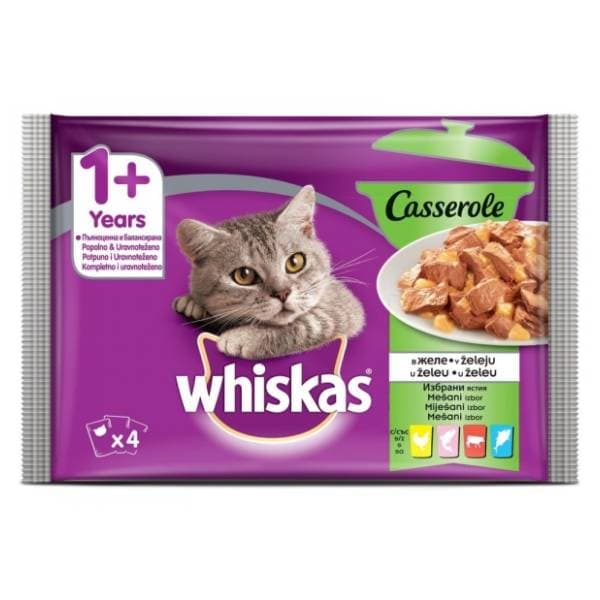 WHISKAS Casserole hrana za mačke miješani izbor u želeu 4x85g 0
