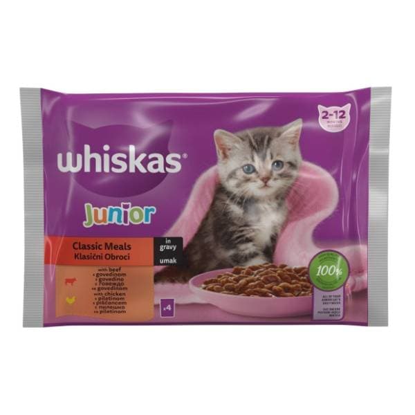 WHISKAS Junior hrana za mačke izbor mesa 4x85g 0
