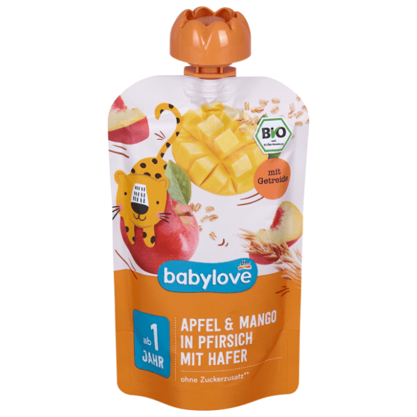BABYLOVE jabuka mango u breskvi sa zobenim pahuljicama 100g 0
