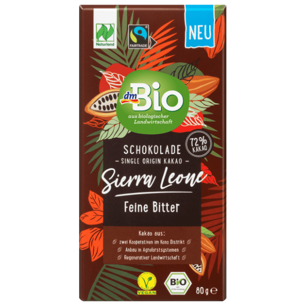Čokolada DM BIO Sierra Leone tamna 72% kakao 80g 0