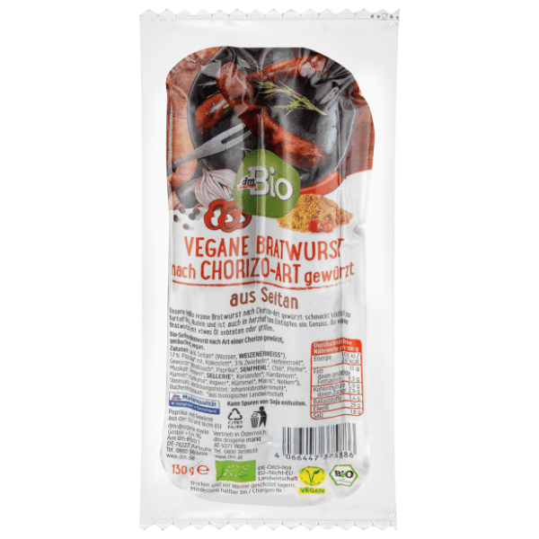 DM BIO Chorizo art dimljene veganske kobasice s pšenicom 130g 0