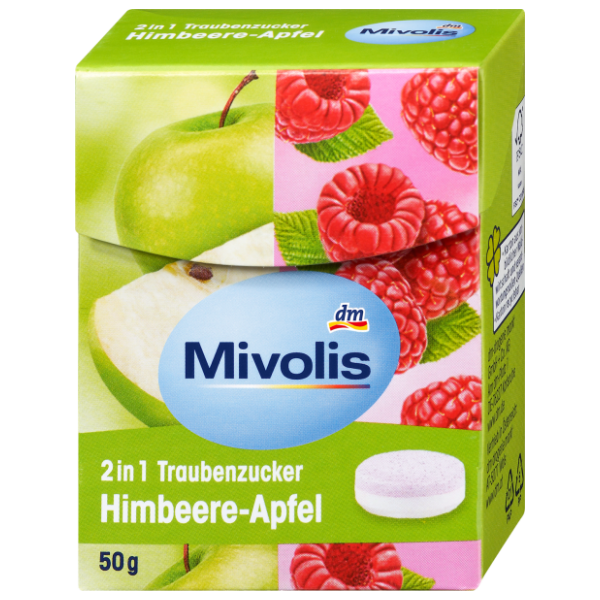 Komprimati MIVOLIS grožđani šećer malina i jabuka 50g 0