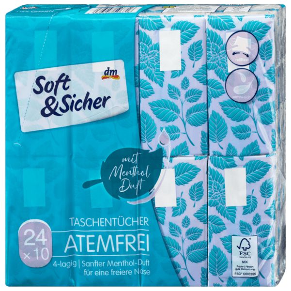 Papirnate maramice SOFT&SICHER atemfrei mentol 4 sloja 24 kom 0