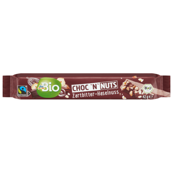 Štanglica DM BIO Choc 'N' nuts tamna čokolada i lješnjak 42g 0