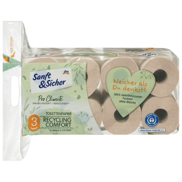 Toaletni papir SANFT&SICHER pro climate reciklirani 3sloja 16kom 0