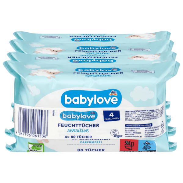 Vlažne maramice BABYLOVE sensitive 4x80kom 0