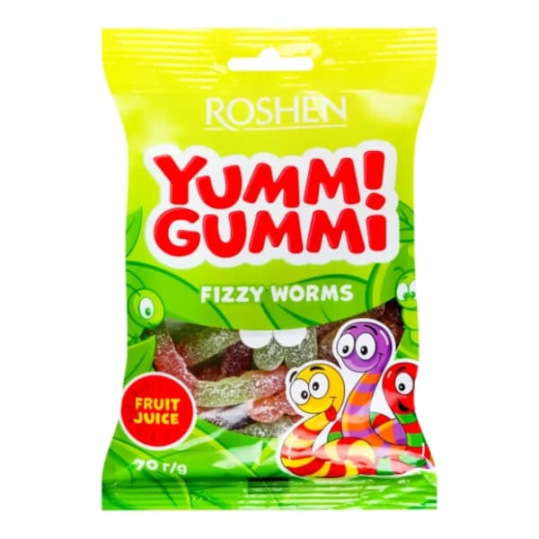 Gumeni bomboni ROSHEN yummi gummi fizzy worms 70g 0