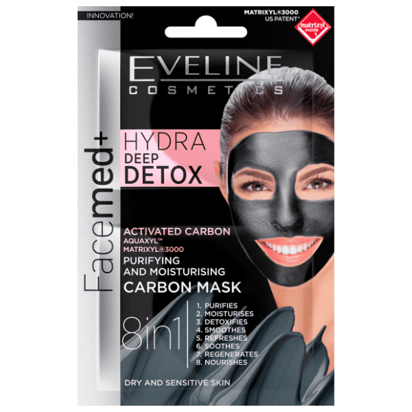 EVELINE Hydra detox 8u1 maska za lice s ugljenom 2x5ml 0