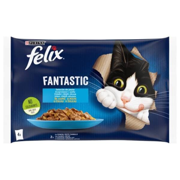 FELIX Fantastic hrana za mačke losos u želeu i roba list 4x85g 0
