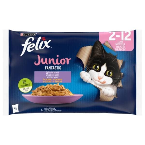 FELIX Junior hrana za mačke piletina i losos u želeu 4x85g 0