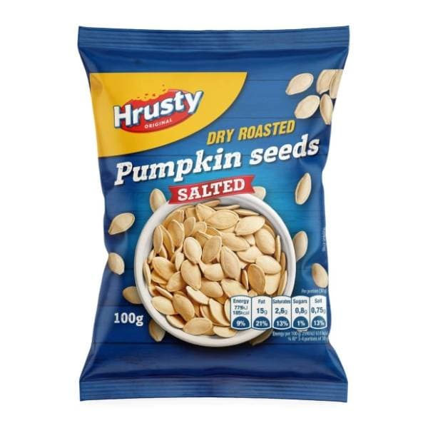 HRUSTY Bučine sjemenke u ljusci suho pržene slane 100g 0