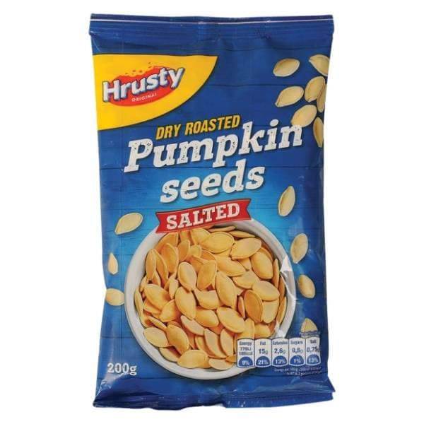 HRUSTY Bučine sjemenke u ljusci suho pržene slane 200g 0