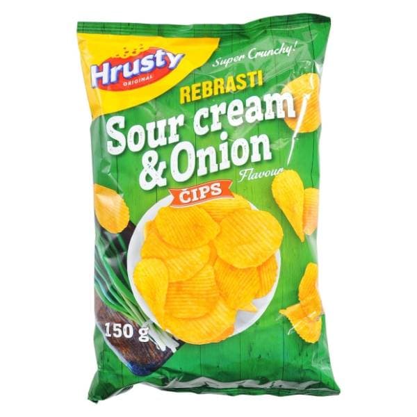 HRUSTY čips rebrasti sour cream & onion 150g 0