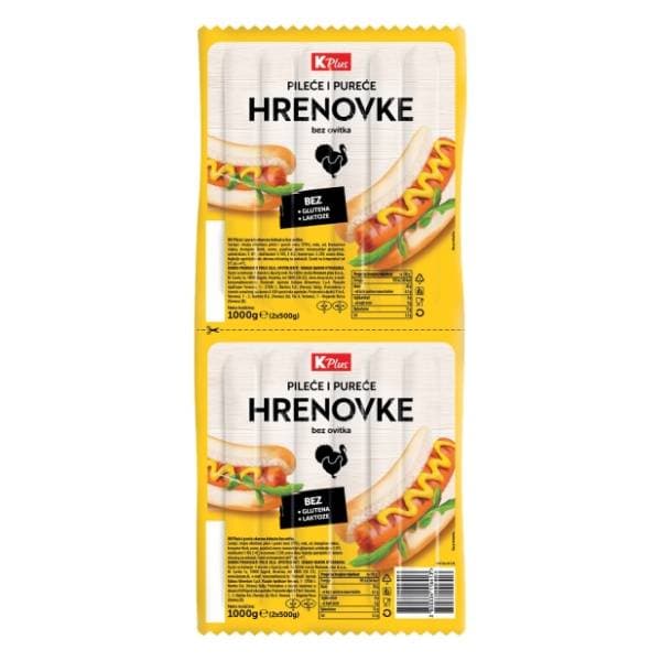 K PLUS pileće i pureće hrenovke 1kg 0