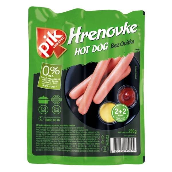 PIK hrenovke bez ovitka Hot Dog 250g 0