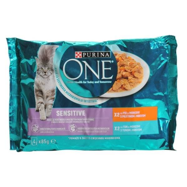 PURINA One sensitive hrana za mačke piletina tuna mrkva 4x85g 0