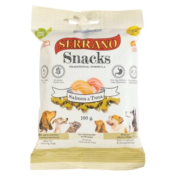 SERRANO Snacks poslastica za pse losos&tuna bez glutena 100g 0
