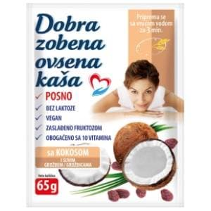 DOBRA zobena kaša kokos suho grožđe 65g slide slika