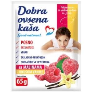 DOBRA zobena kaša malina i vanilija 65g slide slika