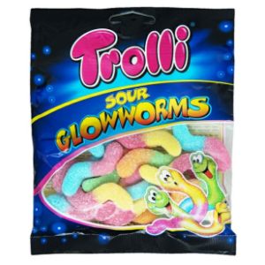 Gumeni bomboni TROLLI glowworms 100g slide slika