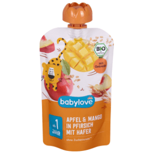 BABYLOVE jabuka mango u breskvi sa zobenim pahuljicama 100g slide slika