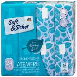 Papirnate maramice SOFT&SICHER atemfrei mentol 4 sloja 24 kom slide slika