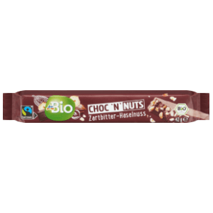 Štanglica DM BIO Choc 'N' nuts tamna čokolada i lješnjak 42g slide slika