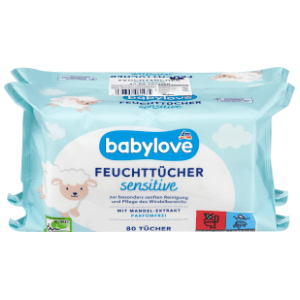 Vlažne maramice BABYLOVE sensitive badem 2x80kom slide slika