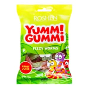 Gumeni bomboni ROSHEN yummi gummi fizzy worms 70g slide slika
