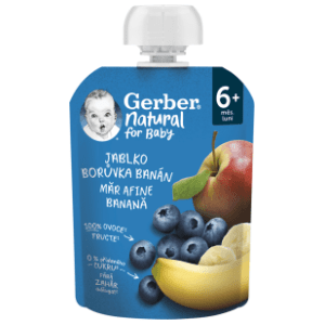GERBER Natural voćni pire jabuka, borovnica i banana 90g slide slika